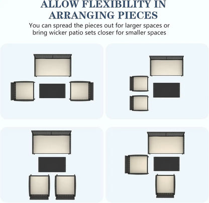 4 Piece Rattan Patio Conversation Set with Waterproof Cushions and Table