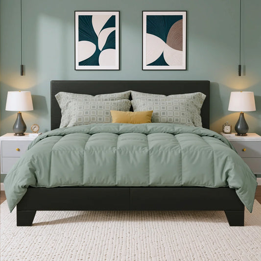 Full/Queen/King Upholstered Bed Frame with Adjustable Linen Headboard, Sturdy Wood Slats & Quiet Support