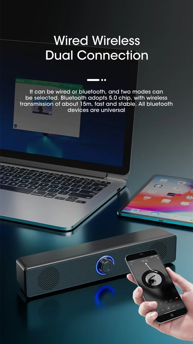 USB Powered Bluetooth Soundbar PC Soundbar, Wired and Wireless Surround Sound Audio System