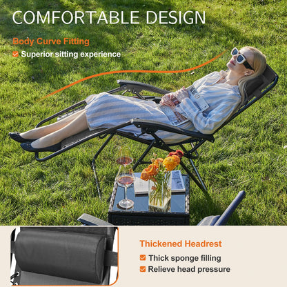 Set of 2 Zero Gravity Portable Recliner with Cup Holder Trays & Adjustable Pillow