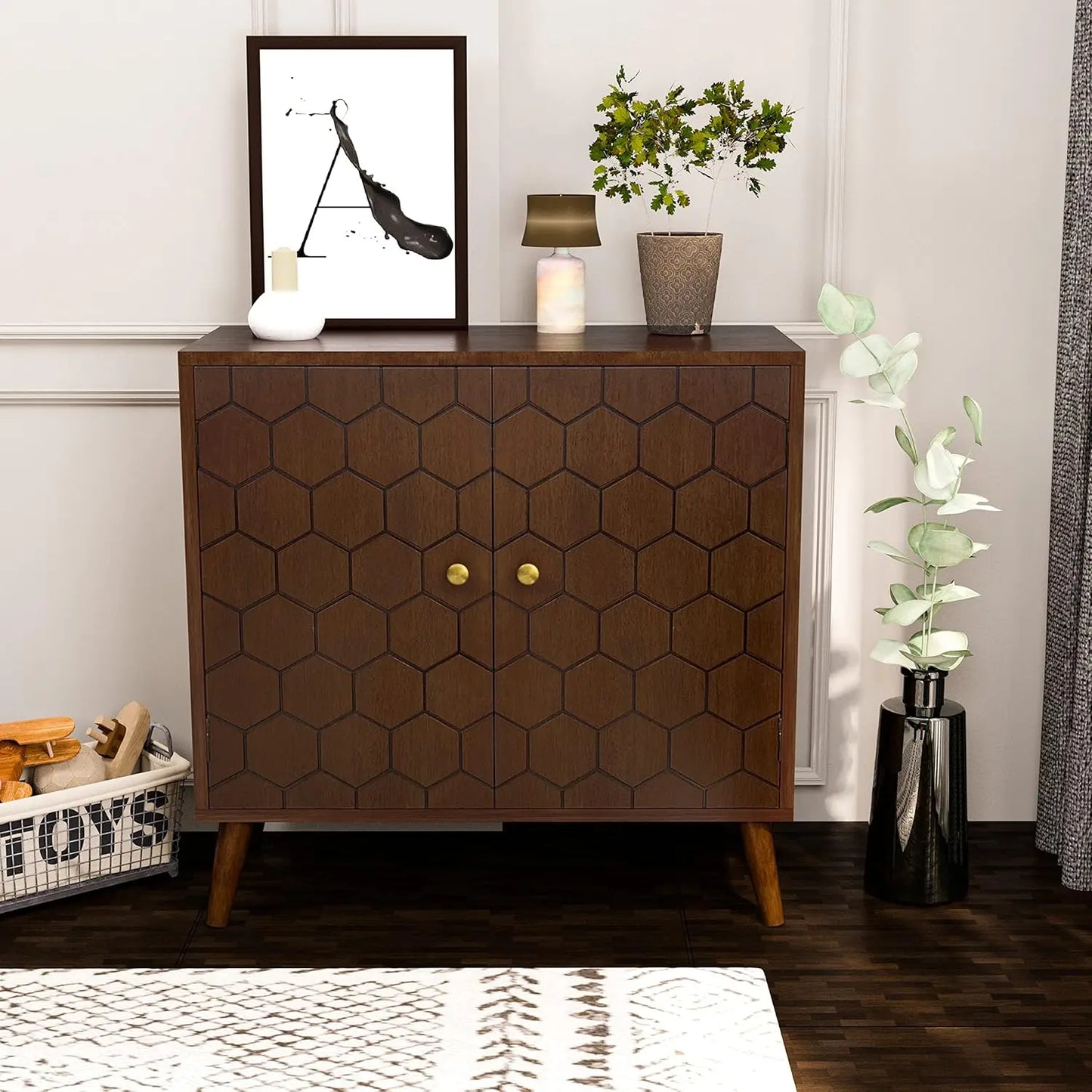 32" Wood Credenza Accent Cabinet with Doors and Shelf