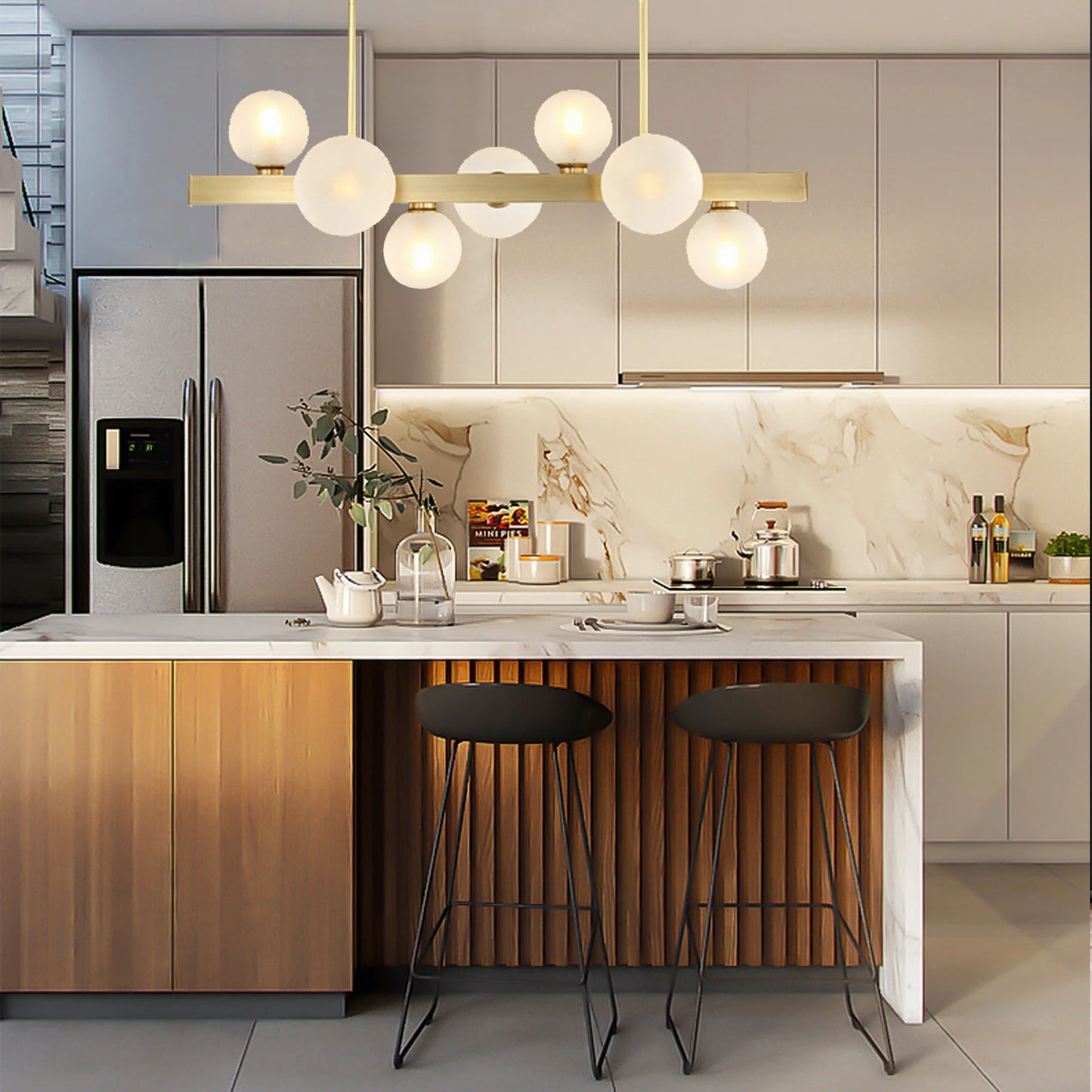 Mid Century Modern Linear Chandelier 7-Light LED Pendant