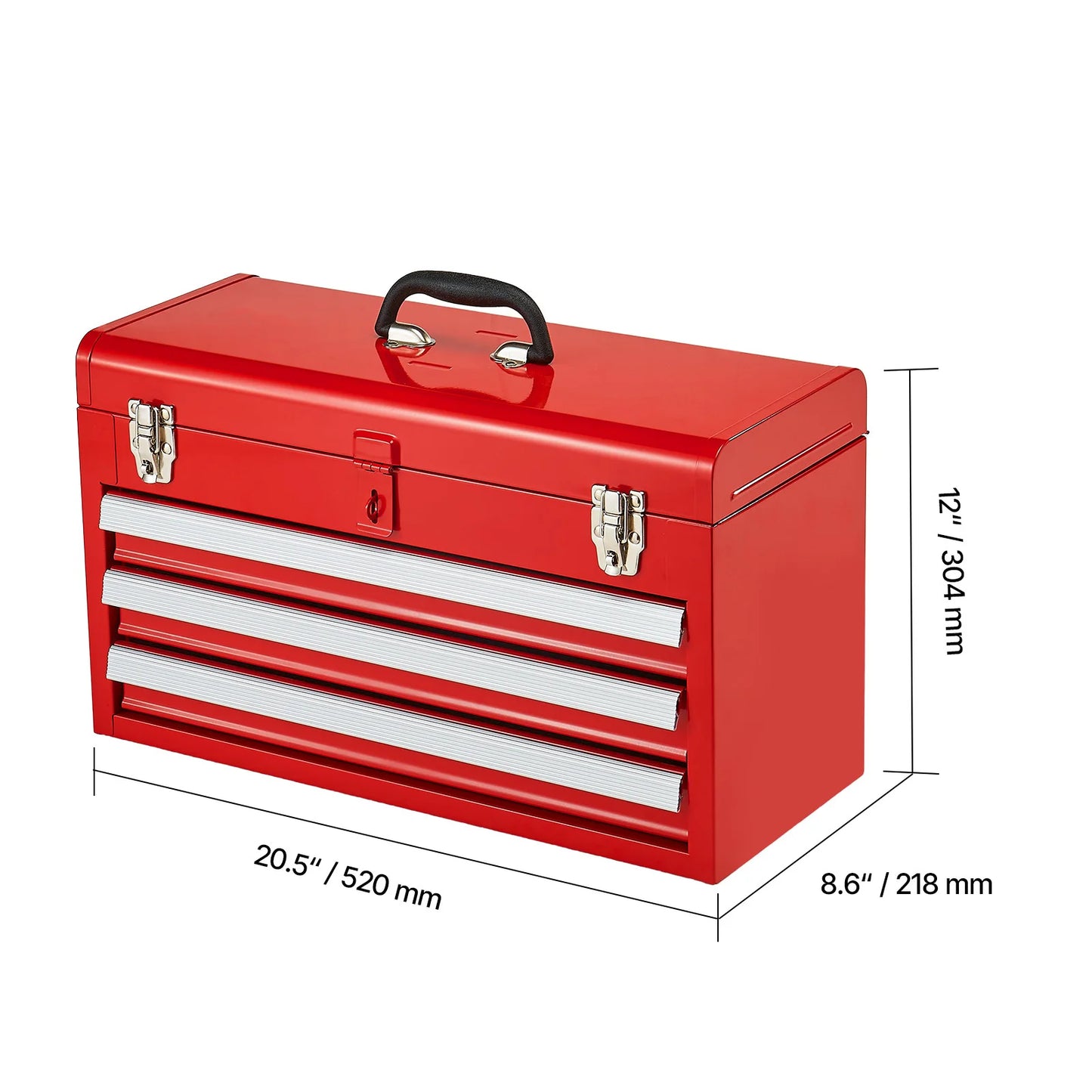 20in 3-Drawer Metal Tool Box, Black/Red, with EVA Liners