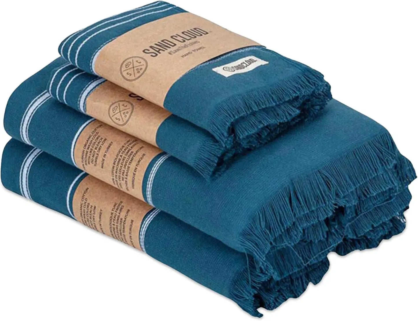 Extra Large Turkish Cotton Bath Towels Set of 4, Soft & Absorbent, Quick-Dry for Shower & Bathroom - Teal Blue