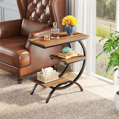 C-Shaped  3-Tier Wood End Table,