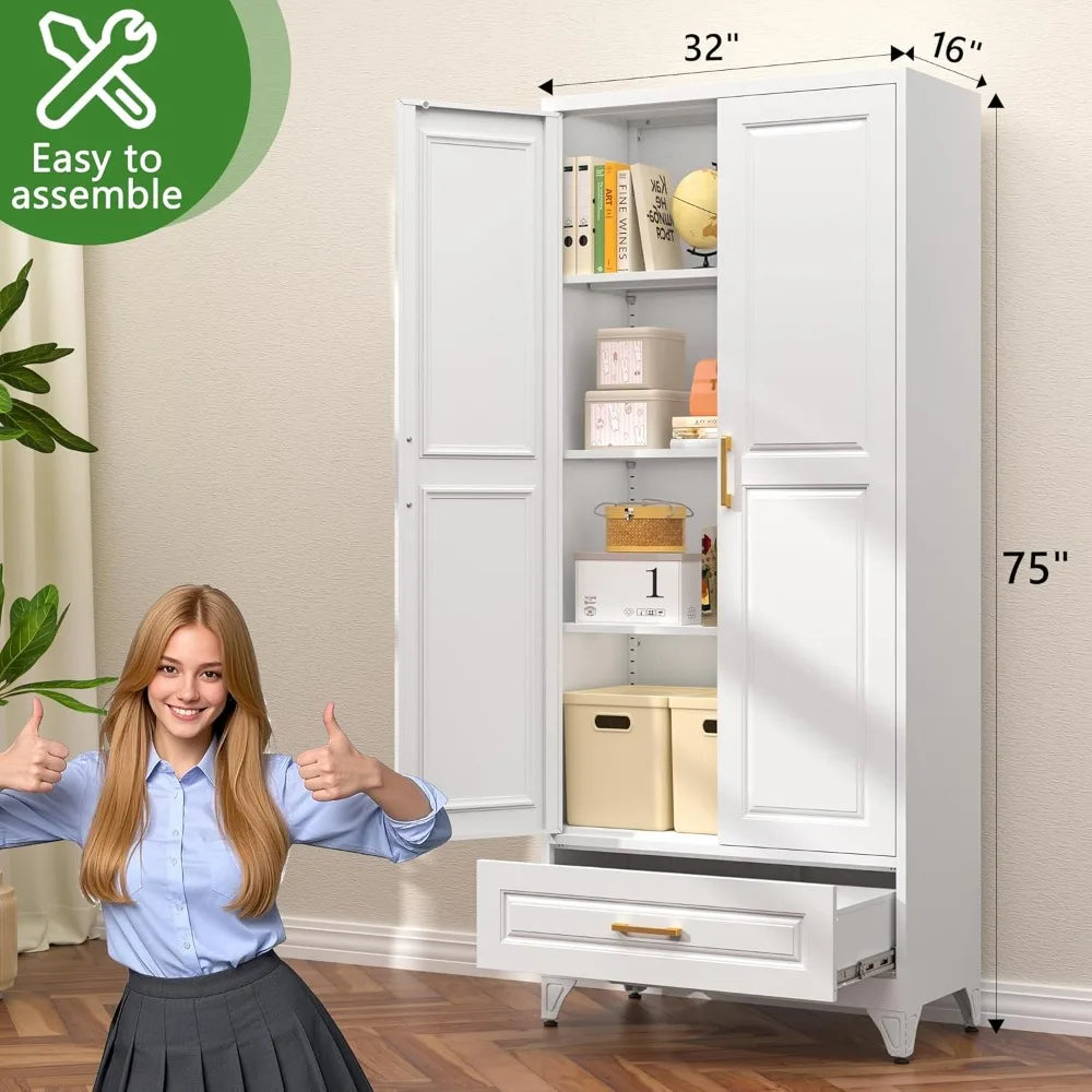 75” Modern Kitchen Hutch with Drawer and Adjustable Shelves