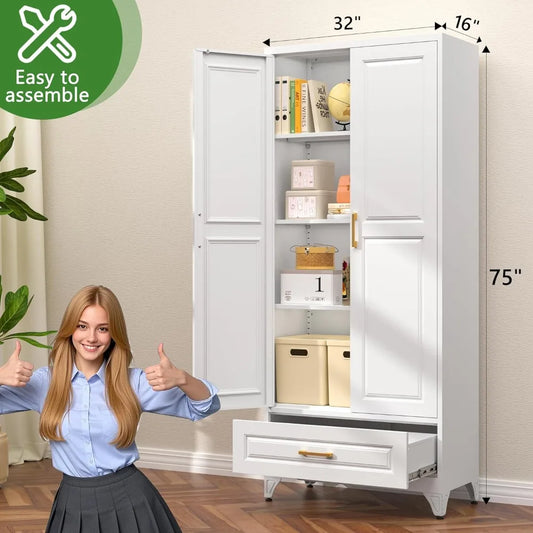 75” Modern Kitchen Hutch with Drawer and Adjustable Shelves