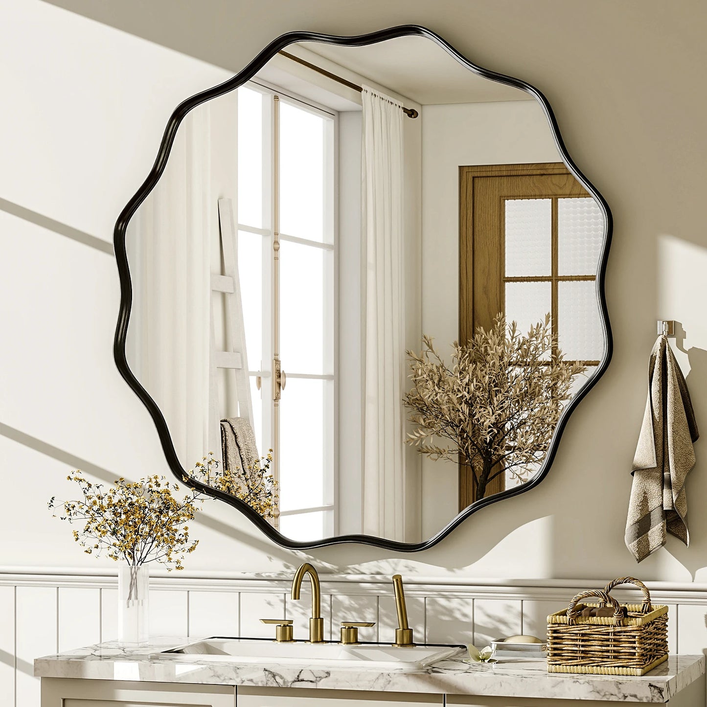 Wavy Round Decorative Wall Mirror with Deep Frame