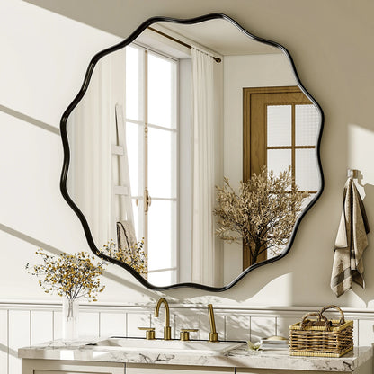 Wavy Round Decorative Wall Mirror with Deep Frame