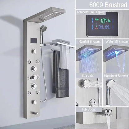 LED Shower Panel with Rainfall/Waterfall and Body Spray Heads