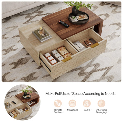Extendable Coffee Table, Adjustable 42"-65" Length, with 2 Storage Drawers