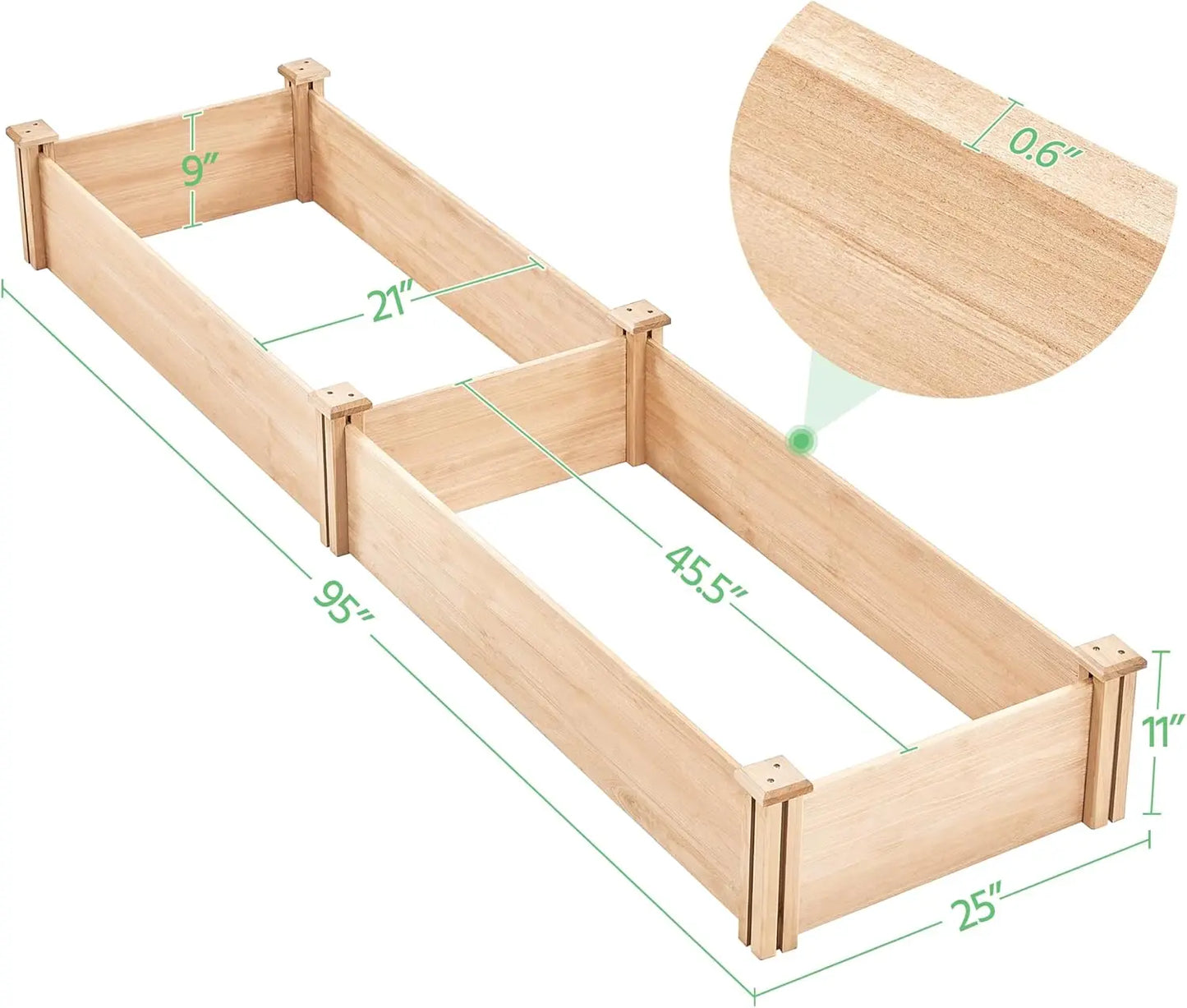 Natural Wood 8x2ft Divisible Raised Garden Bed for Flowers Vegetables Herbs Outdoor Planting