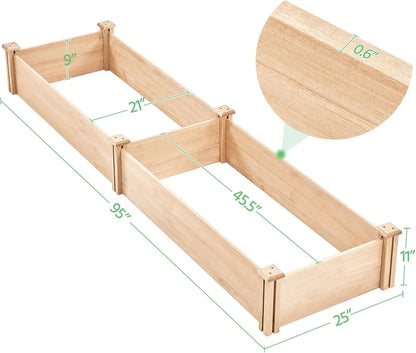 Natural Wood 8x2ft Divisible Raised Garden Bed for Flowers Vegetables Herbs Outdoor Planting