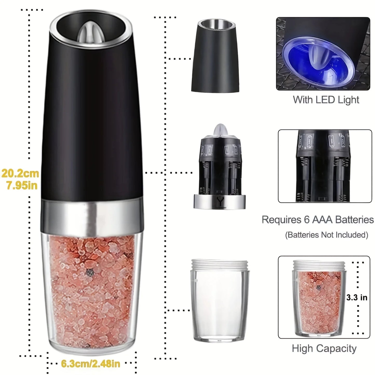 2-piece Automatic Pepper and Salt Grinder