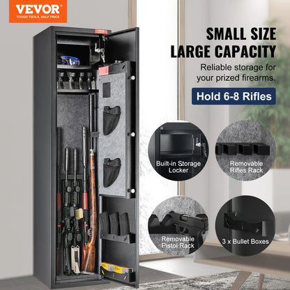 Gun Safe for 3 - 8 Firearms w/ Digital Keypad & Key Lock; Removable Storage Shelf for Long Guns and Pistols