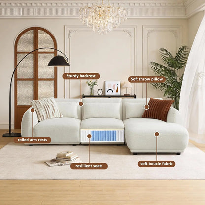 L Shaped Modular Sectional Cloud Sofa with Removable Ottoman; Small Living Room Couch