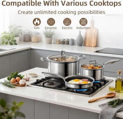 14-Piece Stainless Steel Cookware Set with Non-Stick Coating, Induction Compatible & Oven Safe