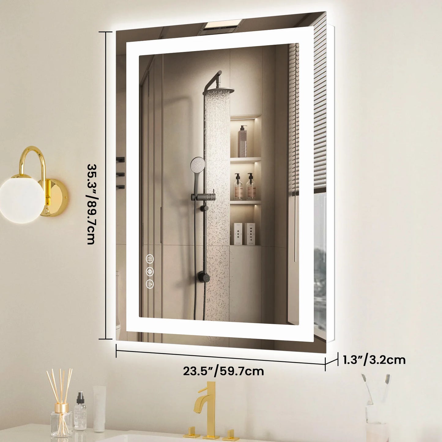 LED Anti-Fog Bathroom Vanity Mirror, Tempered Glass with Front Light and Backlit