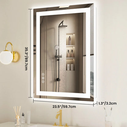 LED Anti-Fog Bathroom Vanity Mirror, Tempered Glass with Front Light and Backlit