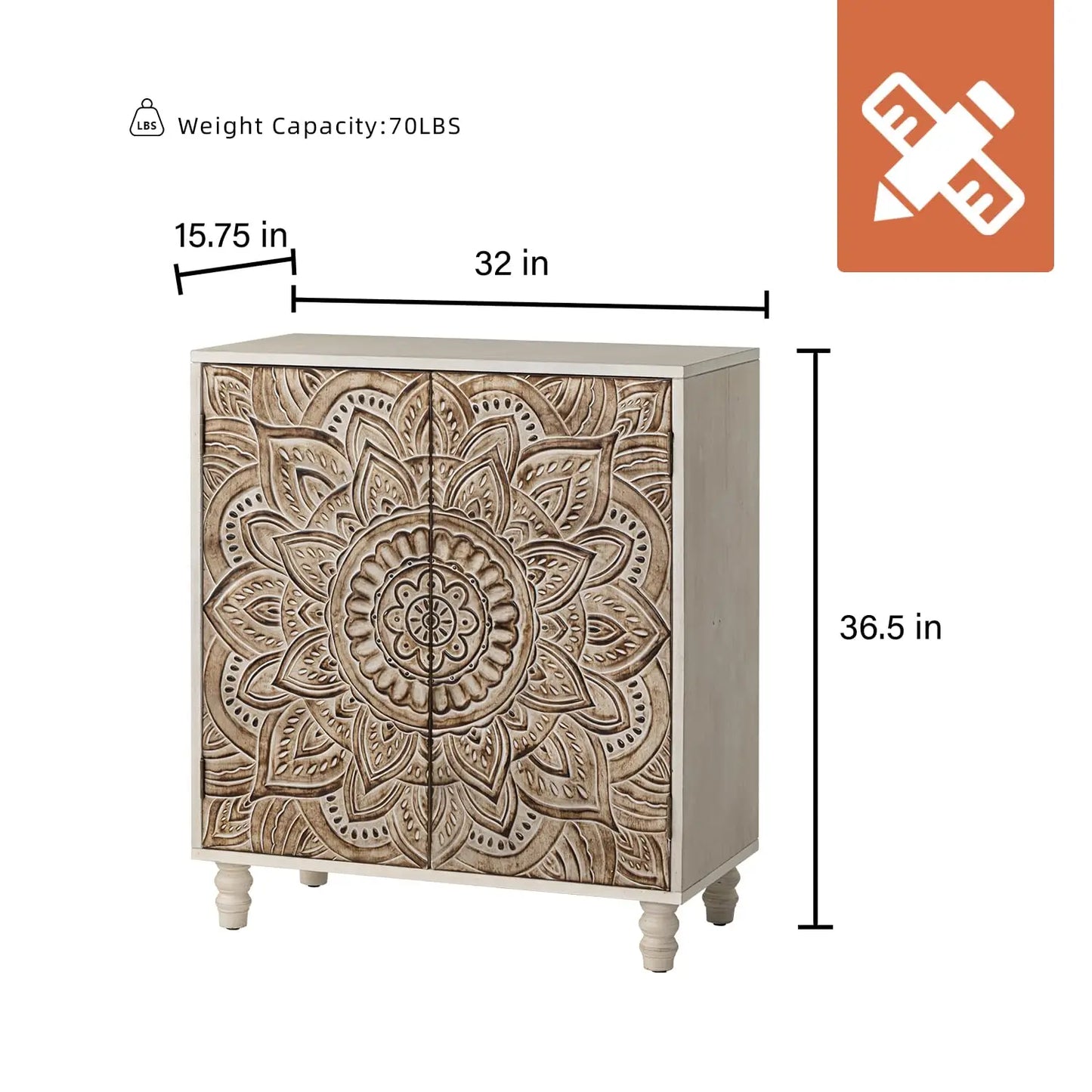 32" Wood Credenza Accent Cabinet with Doors and Shelf