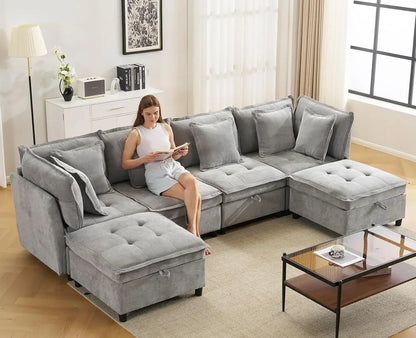 Modern Modular Sectional Cloud Sofa with 2 Ottoman with Customized Storage - Color Options