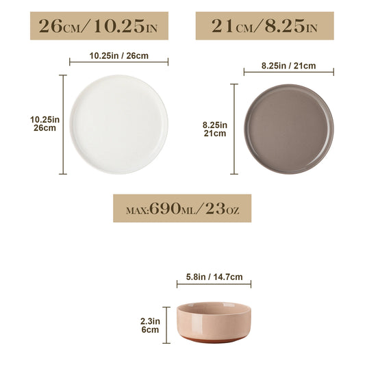 12/24 Pcs Dinnerware Set Curved Edge Glazed Stoneware