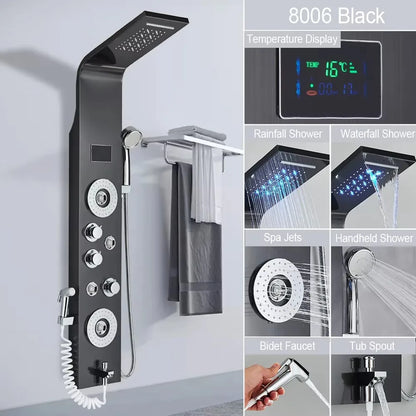 LED Shower Panel with Rainfall/Waterfall and Body Spray Heads