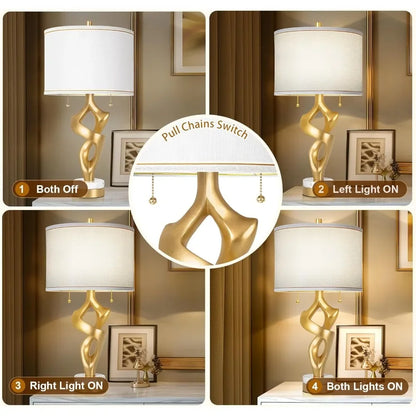 Set Of 2  Sculptural Table Lamps With Marble Base & USB Ports