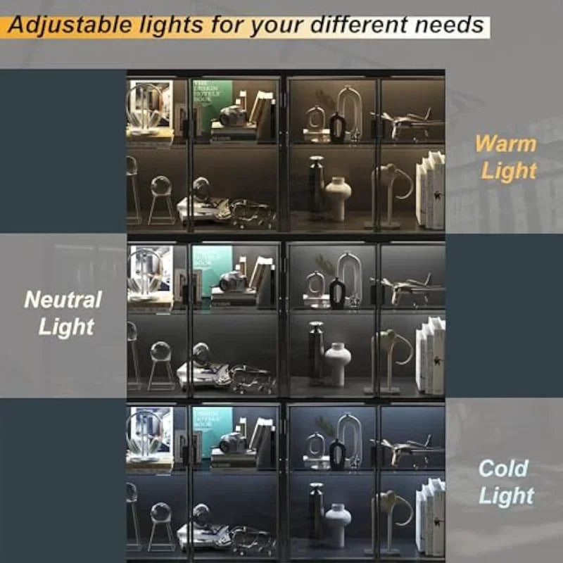 Modern Display Cabinet with Glass Shelves, 4 Compartments