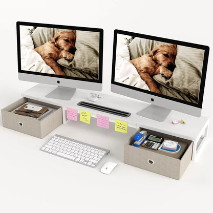 Home Office Dual Monitor Stand with 2 Drawers