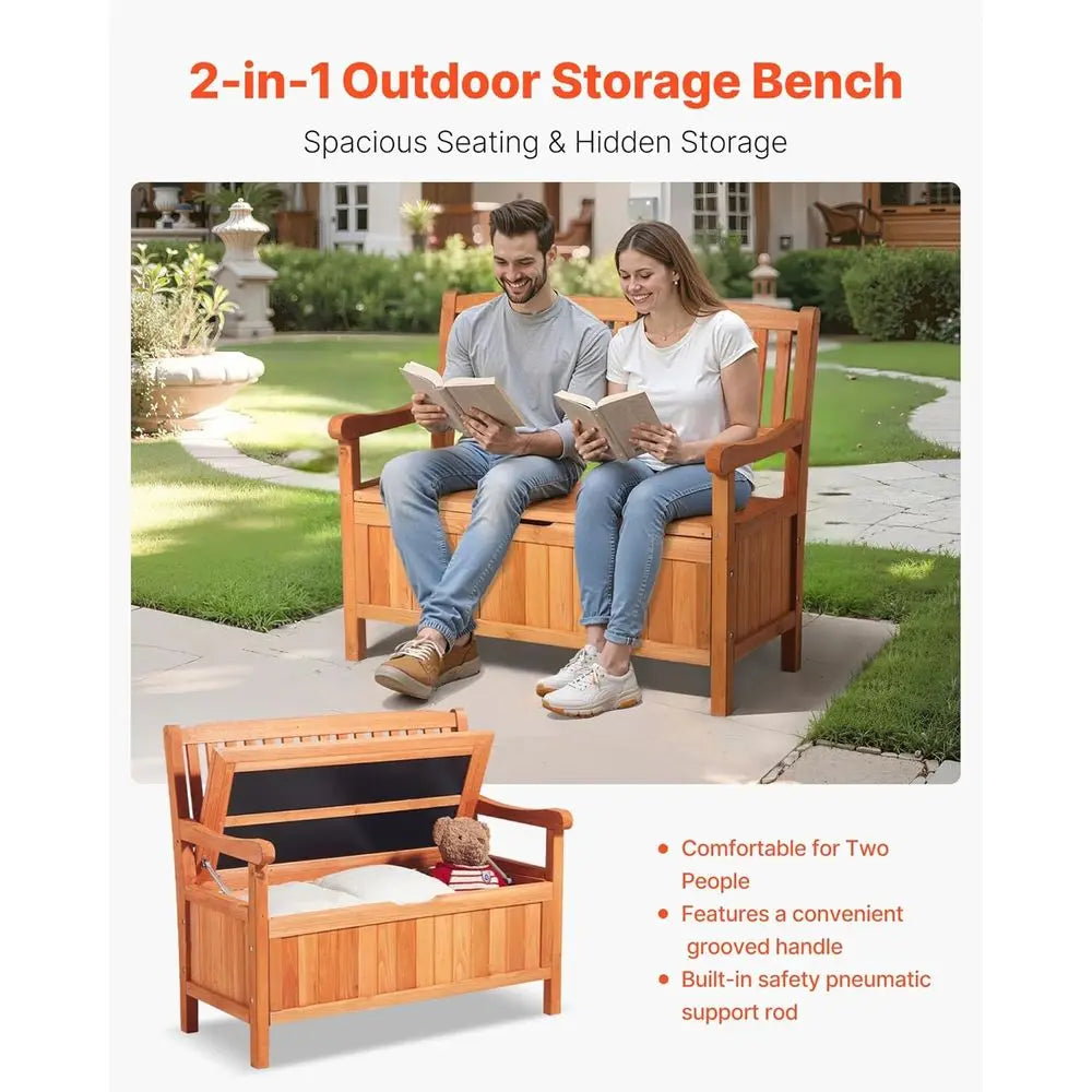 Weatherproof 2-Person Wooden Storage Bench