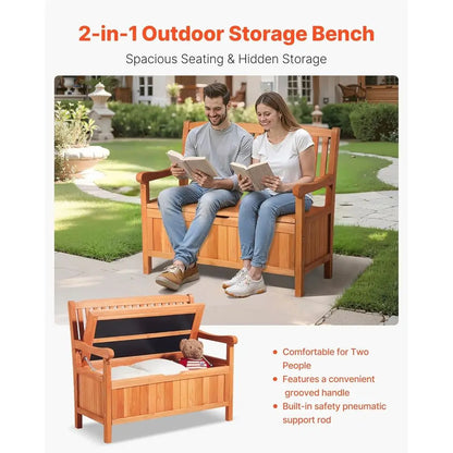 Weatherproof 2-Person Wooden Storage Bench
