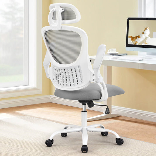 Mesh Ergonomic Office Computer Desk Chair w/ Flip-up Arms and Adjustable Headrest