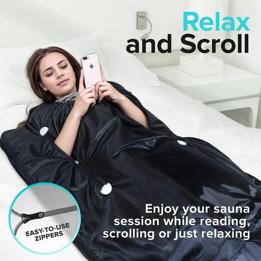 Portable Far Infrared Sauna Blanket with Zipper Arm Holes, 6 ft x 3 ft for Detox and Relaxation, Includes Bonus Thermal Wraps