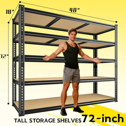 48" W Garage Shelving; Heavy Duty 2800LBS Capacity, 72" H x 48" W x 18" D