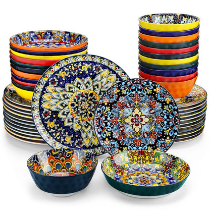 12/16/18/24 Piece Bohemian Style Ceramic Dinnerware Set