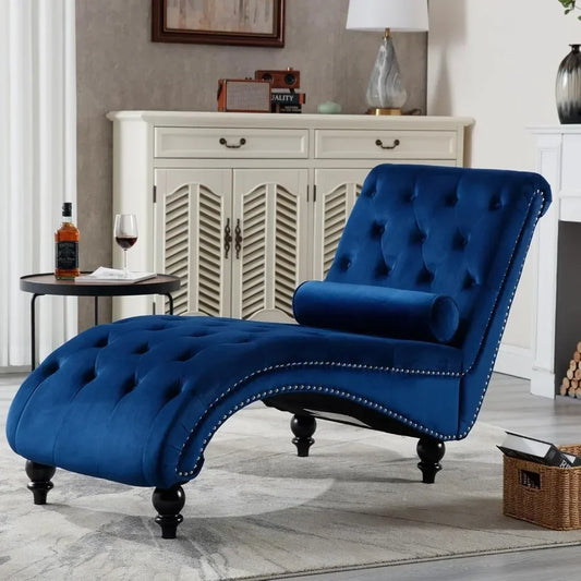 Tufted Velvet Chaise Lounge with Pillow