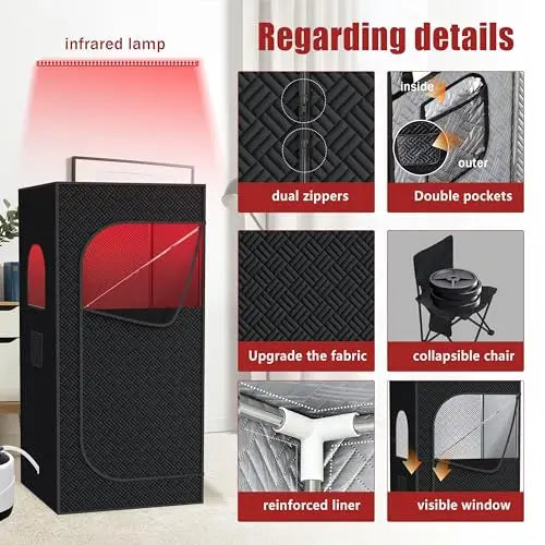 Infrared Red Light Sauna with Foldable Chair - 9-Level Heating & Remote for Indoor/Outdoor Spa Use