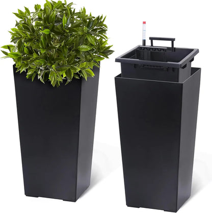 2 PCS 22.4 Inch Tall Planter Indoor ＆ Outdoor Taper Planter - Black or White
