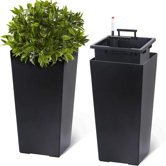 2 PCS 22.4 Inch Tall Planter Indoor ＆ Outdoor Taper Planter - Black or White