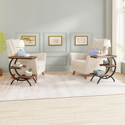 C-Shaped  3-Tier Wood End Table,