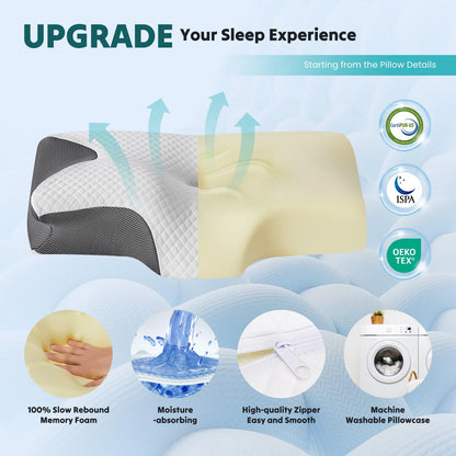 Ergonomic 23.6" x 13.8" Cervical Contour Pillow with Memory Foam
