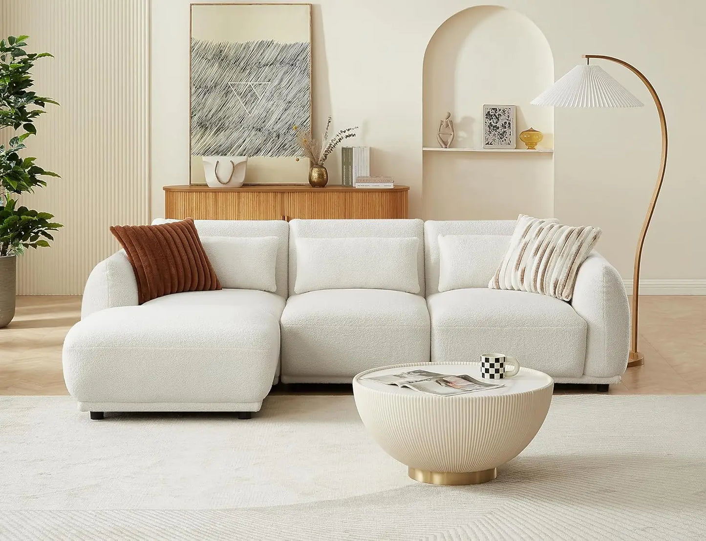 L Shaped Modular Sectional Cloud Sofa with Removable Ottoman; Small Living Room Couch