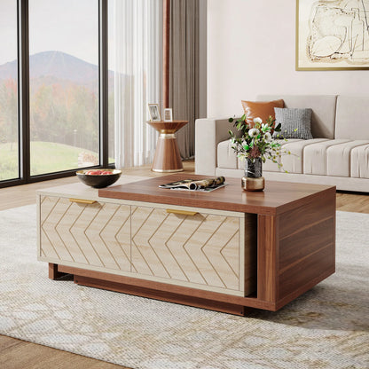 Extendable Coffee Table, Adjustable 42"-65" Length, with 2 Storage Drawers