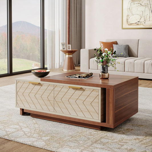 Extendable Coffee Table, Adjustable 42"-65" Length, with 2 Storage Drawers