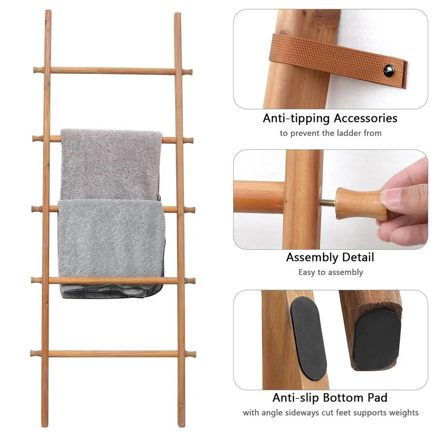 57in Decorative Wood Leaning Blanket Ladder