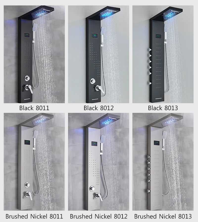 LED Shower Panel with Rainfall/Waterfall and Body Spray Heads