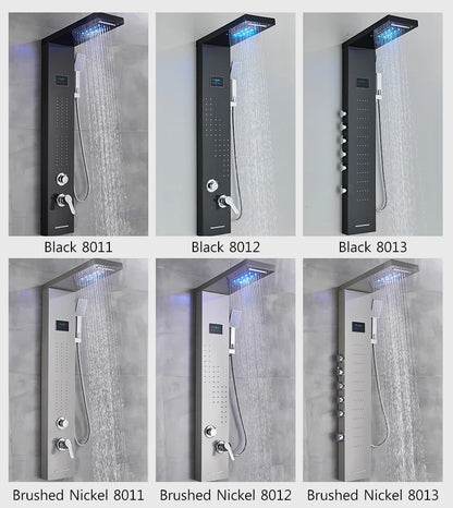 LED Shower Panel with Rainfall/Waterfall and Body Spray Heads