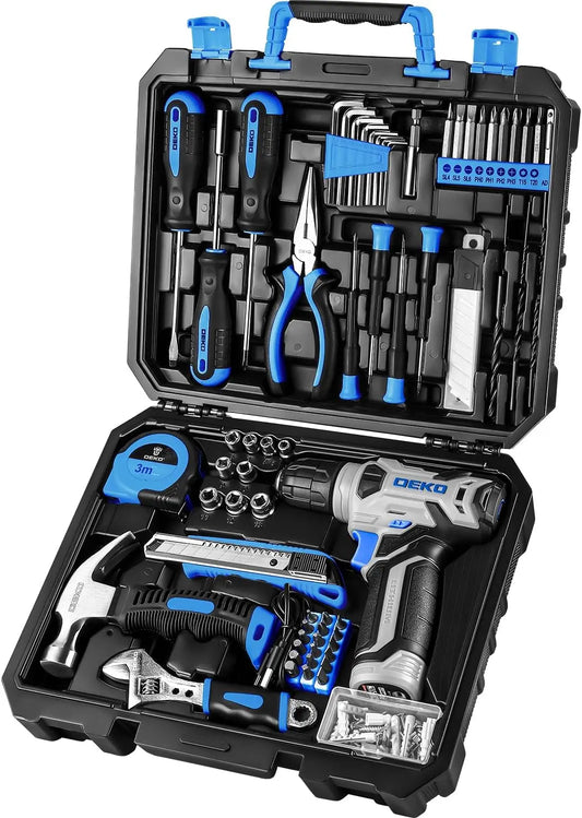 126 Piece Home Maintenance Tools Set with 8V  Cordless and Hand Tools