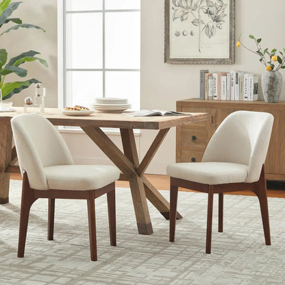 Upholstered Wooden Dining Room Chairs with Rubberwood Legs and Padded Seats, Set of 2